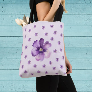 Elegant Purple Floral Watercolor Tote Bag