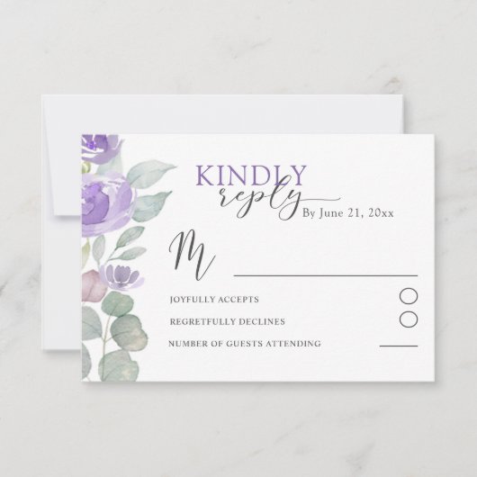 Elegant Purple Floral Watercolor Wedding RSVP (Voorkant)