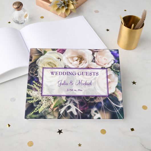Elegant Purple Floral Wedding Gastenboek (Voorkant open)