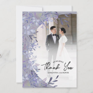 Elegant Purple Floral Wedding Thank You Photo Card Save The Date