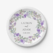 Elegant Purple Floral Wreath Wedding Papieren Bordje (Voorkant)