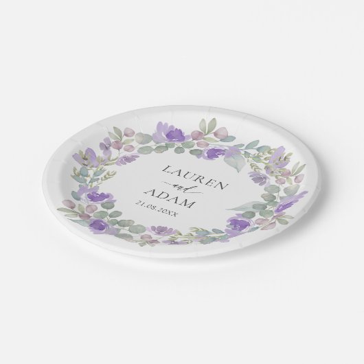 Elegant Purple Floral Wreath Wedding Papieren Bordje (Gekanteld)