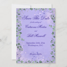 Elegant Purple Florals Wedding Save The Date Card Kaart