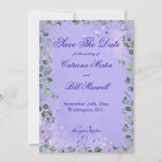 Elegant Purple Florals Wedding Save The Date Card Kaart (Voorkant)