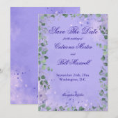 Elegant Purple Florals Wedding Save The Date Card Kaart (Voorkant / Achterkant)