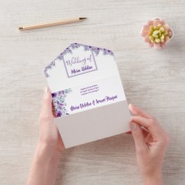 Elegant purple flower all in one uitnodiging