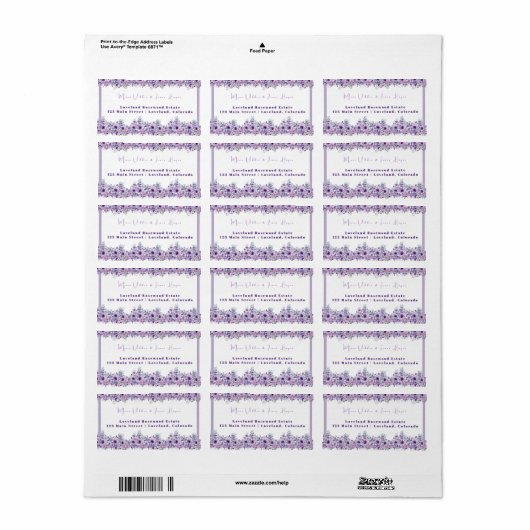Elegant purple flower etiket (Full Sheet)