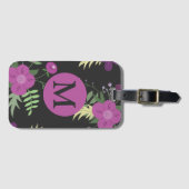 Elegant Purple Flowers Art over zwart monogram Bagagelabel (Voorkant (horizontaal))