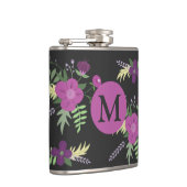 Elegant Purple Flowers Art over zwart monogram Heupfles (Rechts)