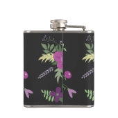 Elegant Purple Flowers Art over zwart monogram Heupfles (Achterkant)