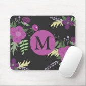 Elegant Purple Flowers Art over zwart monogram Muismat (Met muis)