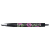 Elegant Purple Flowers Art over zwart monogram Pen (Voorkant)