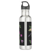 Elegant Purple Flowers Art over zwart monogram Waterfles (Achterkant)