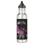 Elegant Purple Flowers Art over zwart monogram Waterfles (Rechts)