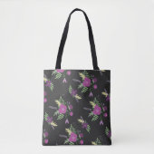 Elegant Purple Flowers Art over zwart Tote Bag (Voorkant)