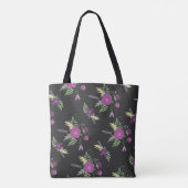 Elegant Purple Flowers Art over zwart Tote Bag (Achterkant)