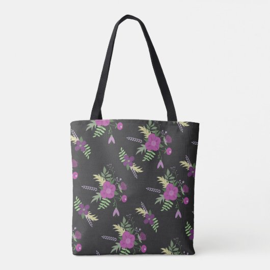 Elegant Purple Flowers Art over zwart Tote Bag (Achterkant)