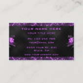 Elegant Purple Flowers Glitter Black Visitekaartje (Achterkant)