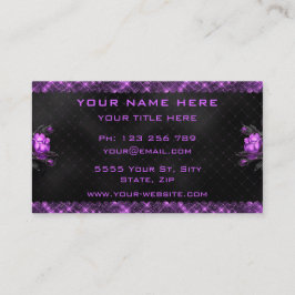 Elegant Purple Flowers Glitter Black Visitekaartje