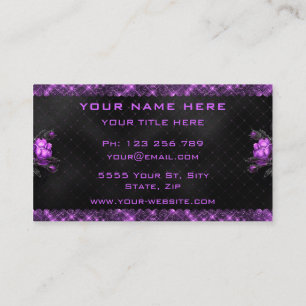Elegant Purple Flowers Glitter Black Visitekaartje