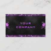 Elegant Purple Flowers Glitter Black Visitekaartje (Voorkant)