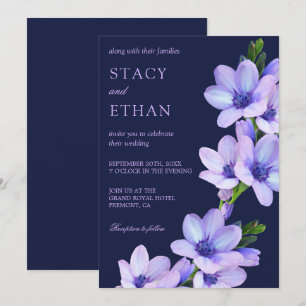 Elegant Purple Flowers Mauve Floral Wedding Invite Kaart