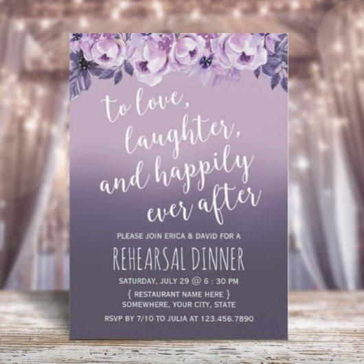 Elegant Purple Flowers Mauve Rehearsal Dinner Kaart
