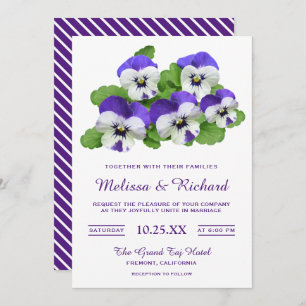 Elegant Purple Flowers Pansy Wedding Uitnodiging