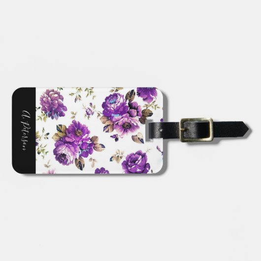 Elegant Purple Flowers Pattern Bagagelabel (Voorkant horizontaal)