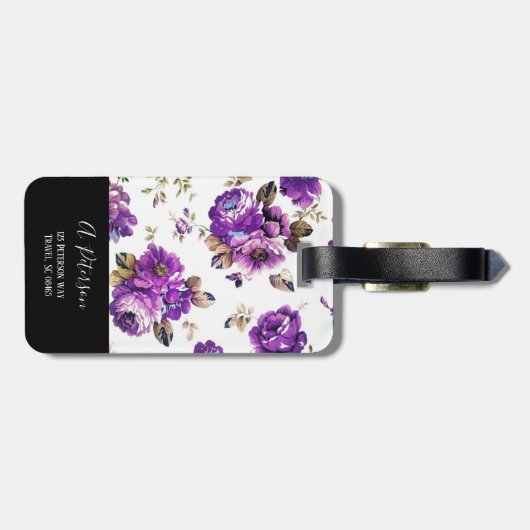 Elegant Purple Flowers Pattern Bagagelabel (Achterkant horizontaal)