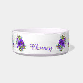 Elegant Purple Flowers Personalized Pet Voerbakje