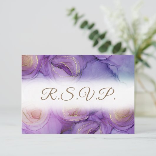 Elegant Purple Flowers QR Code Weddenschap RSVP Ca (Staand voorkant)