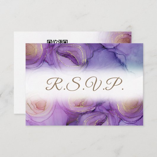 Elegant Purple Flowers QR Code Weddenschap RSVP Ca (Voorkant / Achterkant)