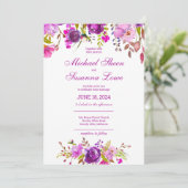 Elegant Purple Flowers Wedding Kaart (Staand voorkant)