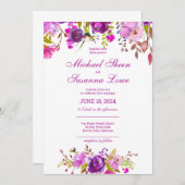 Elegant Purple Flowers Wedding Kaart (Voorkant / Achterkant)