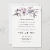 Elegant Purple Flowers White Wedding Invite Kaart (Voorkant)