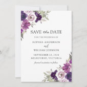 Elegant Purple Flowers Winter Wedding Save The Date (Voorkant)