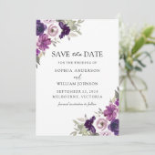 Elegant Purple Flowers Winter Wedding Save The Date (Staand voorkant)