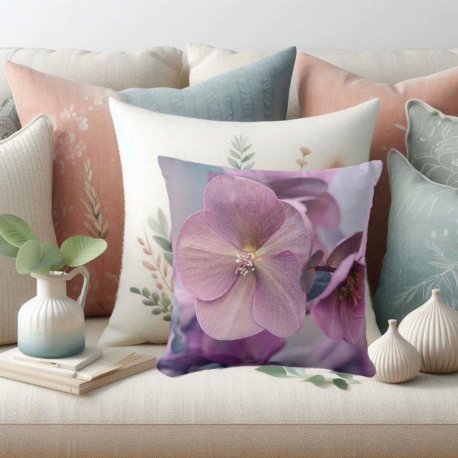 Elegant Purple Flowers Zacht Sierkussen (Elegant Purple Flowers Botanical Modern Watercolor Throw Pillow)