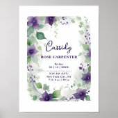 Elegant Purple Garland Floral Baby Newborn Birth Poster (Voorkant)