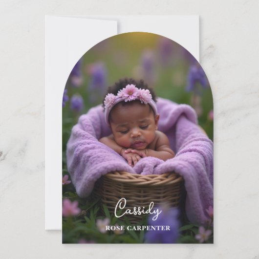 Elegant Purple Garland Floral Photo Baptism Baby Kaart (Achterkant)