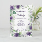  Elegant Purple Garland Flowers Photo Birth Baby Aankondiging (Staand voorkant)