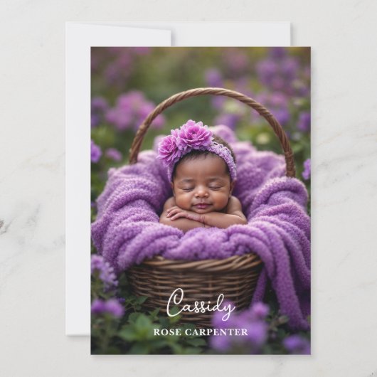  Elegant Purple Garland Flowers Photo Birth Baby Aankondiging (Achterkant)