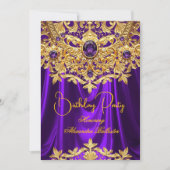 Elegant Purple gems Gold Lace Damask Birthday Kaart (Voorkant)