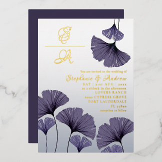 Elegant Purple Ginkgo Foliage Wedding Invitation Folie Uitnodiging