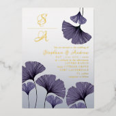 Elegant Purple Ginkgo Foliage Wedding  Invitation Folie Uitnodiging (Voorkant)