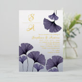 Elegant Purple Ginkgo Foliage Wedding  Invitation Folie Uitnodiging (Staand Voorkant)