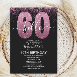 Elegant Purple Glitter "Hello 60" Birthday Kaart