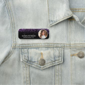 Elegant Purple Glitter Magnetic Employee Photo ID Naamplaatje (In situ)