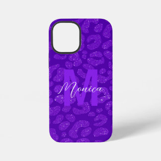 Elegant Purple Glitter Monogram Script Name iPhone 12 Mini Hoesje